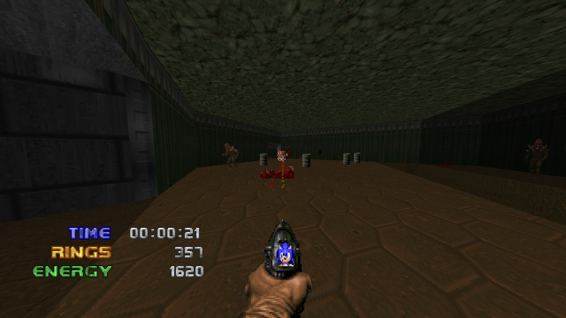 Sonic the Hedgehog in DOOM version v0.4, in E1M4